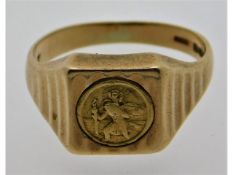A 9ct gold St. Christopher signet ring, 3.47g, siz