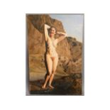 A mid 20thC. William Turner oil on panel study of nude woman on beach, signed & dated 1953, 36.75in