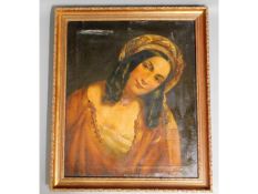 An 18th/19thC. oil on canvas depicting woman in ro