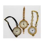 Three ladies watches, all 9ct gold cased only a/f