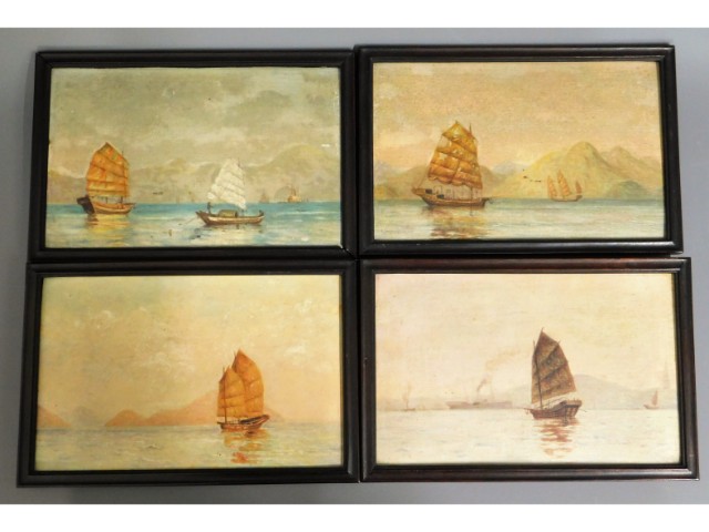 Four early 20thC. frame oil on panel depicting yac