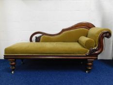 A Victorian mahogany upholstered chaise longue, 72