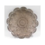 An ornate Asian filigree work tray, tests as silve