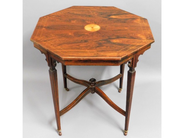 An Edwardian inlaid rosewood octagonal occasional