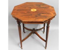 An Edwardian inlaid rosewood octagonal occasional