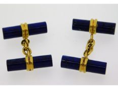 A pair of 18ct gold mounted lapis lazuli gents cuf