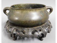 An 18th/19thC. Chinese bronze censer with carved h