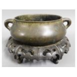 An 18th/19thC. Chinese bronze censer with carved h