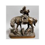 A 19thC. bronze depicting huntsman & four dogs, 10