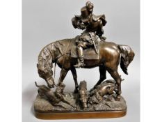 A 19thC. bronze depicting huntsman & four dogs, 10