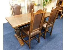 A 19thC. oak Elizabethan style table with later oa