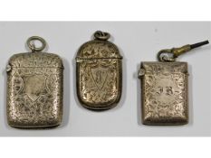 Three silver vesta cases, two Birmingham & one Che