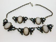 A Victorian silver necklace set with turquoise, pi