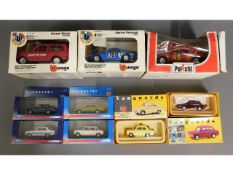 Three Burago diecast toy vehicles, one box a/f twi