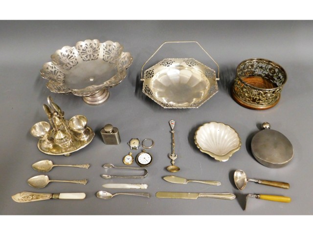 A small collection of silver plate including watch