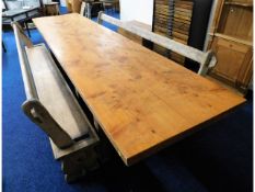 An impressive large, heavy pine planked table top