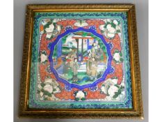 A late 19thC. framed Tibetan thangka with moth & f