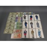 Seven US dollar bills, other bank notes & a select