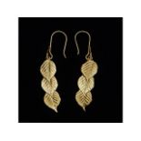 A pair of 9ct gold leaf shaped earrings, 0.5g, 20mm drop
