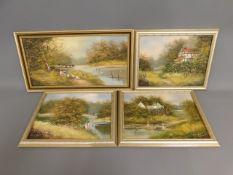 Four framed Les Parson oil landscapes, largest ima