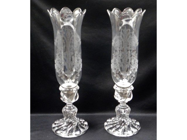 A pair of French Baccarat crystal candle holders w