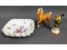 A Beswick horse, a Dresden porcelain dish & a Capo