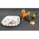 A Beswick horse, a Dresden porcelain dish & a Capo