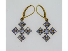 A pair of 9ct gold tanzanite earrings, 4g, 16mm dr