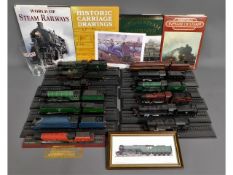 A quantity of 13 mounted steam train models, a Fly