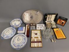 Three blue & white lidded tureen, plated wares & o