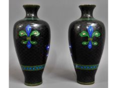 A pair of early 20thC. Japanese cloisonne vases, o