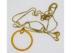 A 19in long 18ct gold box chain with yellow metal