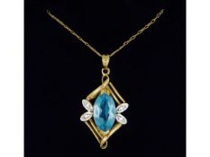 An 18in long 9ct gold chain with diamond & topaz 9