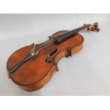 A French Medio-Fino violin, 23.5in long, a/f