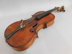 A French Medio-Fino violin, 23.5in long, a/f