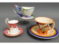 A Clarice Cliff style cup & saucer by Moorland Che