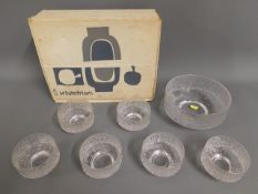 A Whitefriars glass bark effect dessert set with o