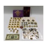 A USA two dollar bill, coin sets, £2 coins & other