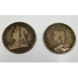 Two Victoria silver crowns with old & jubilee head