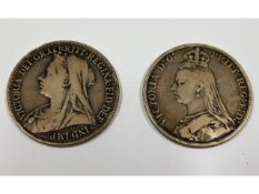 Two Victoria silver crowns with old & jubilee head