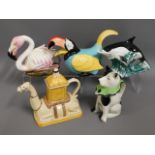 Five animal related novelty teapots: Flamingo, Tou
