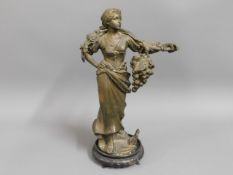A spelter figure on later unrelated stand, 15in ta