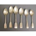 six silver & white metal spoons, approx. 100g silv