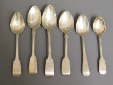 six silver & white metal spoons, approx. 100g silv