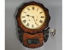A 19thC. drop dial wall clock, decor loose to side