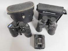 Three pairs of binoculars including Prakita