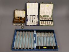 A cased 1930's art deco styled fish knife set & ot