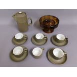 A part Denby coffee set twinned with an amber glas