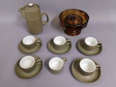 A part Denby coffee set twinned with an amber glas