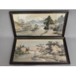 Two framed Oriental silk pictures, 22.25in x 11.75